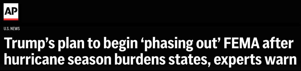 AP: Trump's plan to begin 'phasing out' FEMA after hurricane season burdens states, experts warn