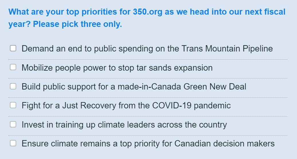 Image of first question on the survey