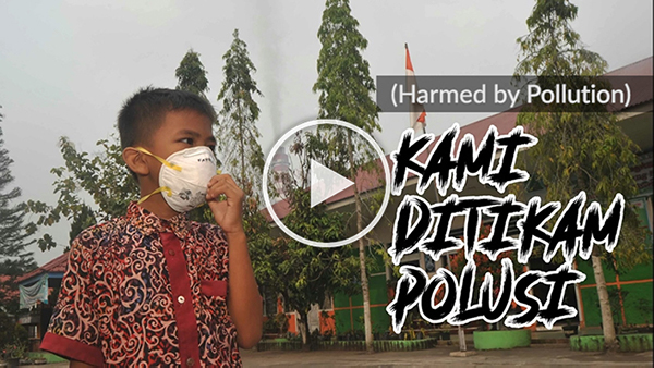 A video screenshot of a young boy in Indonesia with the title 'Harmed by Pollution'