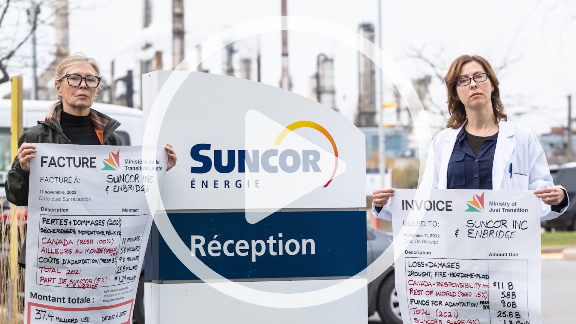 A clip from 350 Canada's 2022 recap video showing supporters raising their fists.